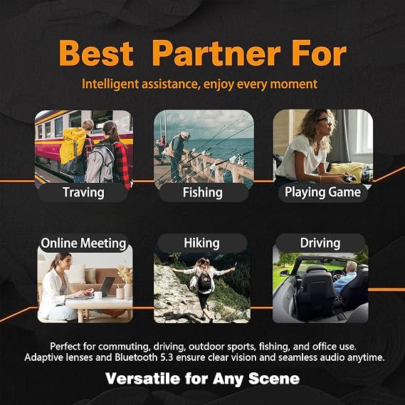 Ai Translation Smart Glasses with Chat GPT Bluetooth for Men Women with 164 Language Color-Change Lens Clear Headphone with Speaker Sunglasses, Travel Meeting Trade Business