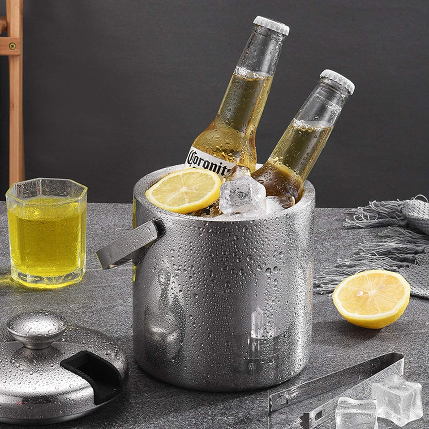 3 Liter Ice Bucket with Lid Scoop Tongs Strainer, Portbale Double Wall Stainless Steel Ice Container Freezer Drinks Cooler Insulated Ice Buckets for Cocktail Bar Camping Beer Wine Party - Image 6