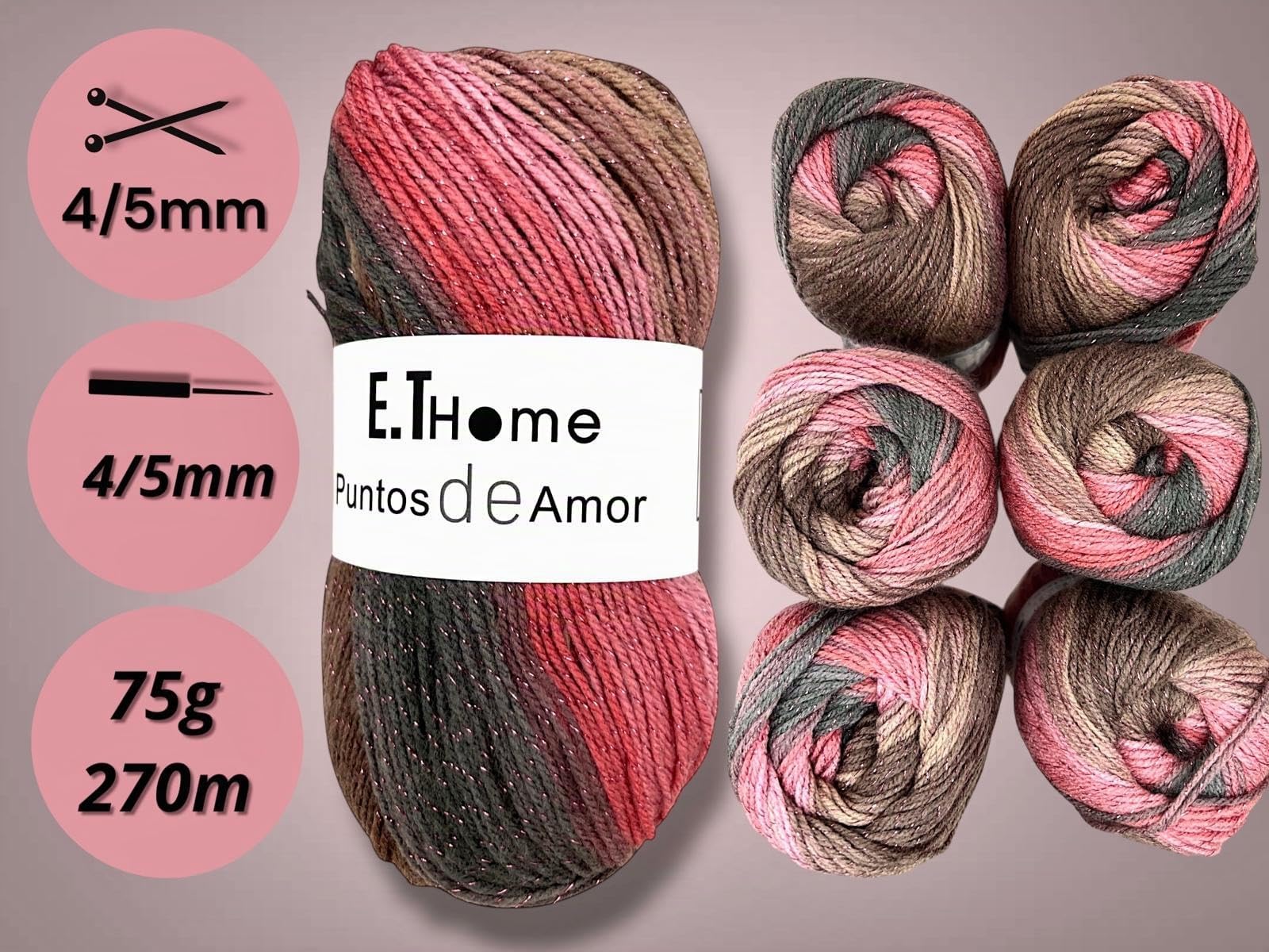 6 ovillo x 75g lana para tejer premium brillo Rsa con hebra regular sin nudos ni bolas Lanas para crochet, diy, hilo grueso para crochet, Crea Arte. Transforma ovillos en prendas. (ROSA)