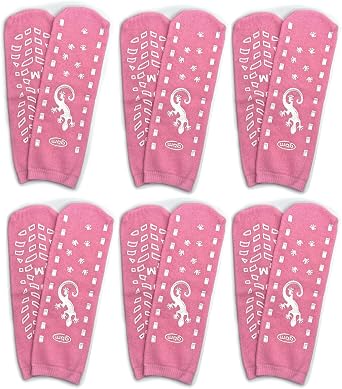 GBM Geckos - Double Tread Non-Slip Safety Socks for Hospital or Yoga - 6 Pairs