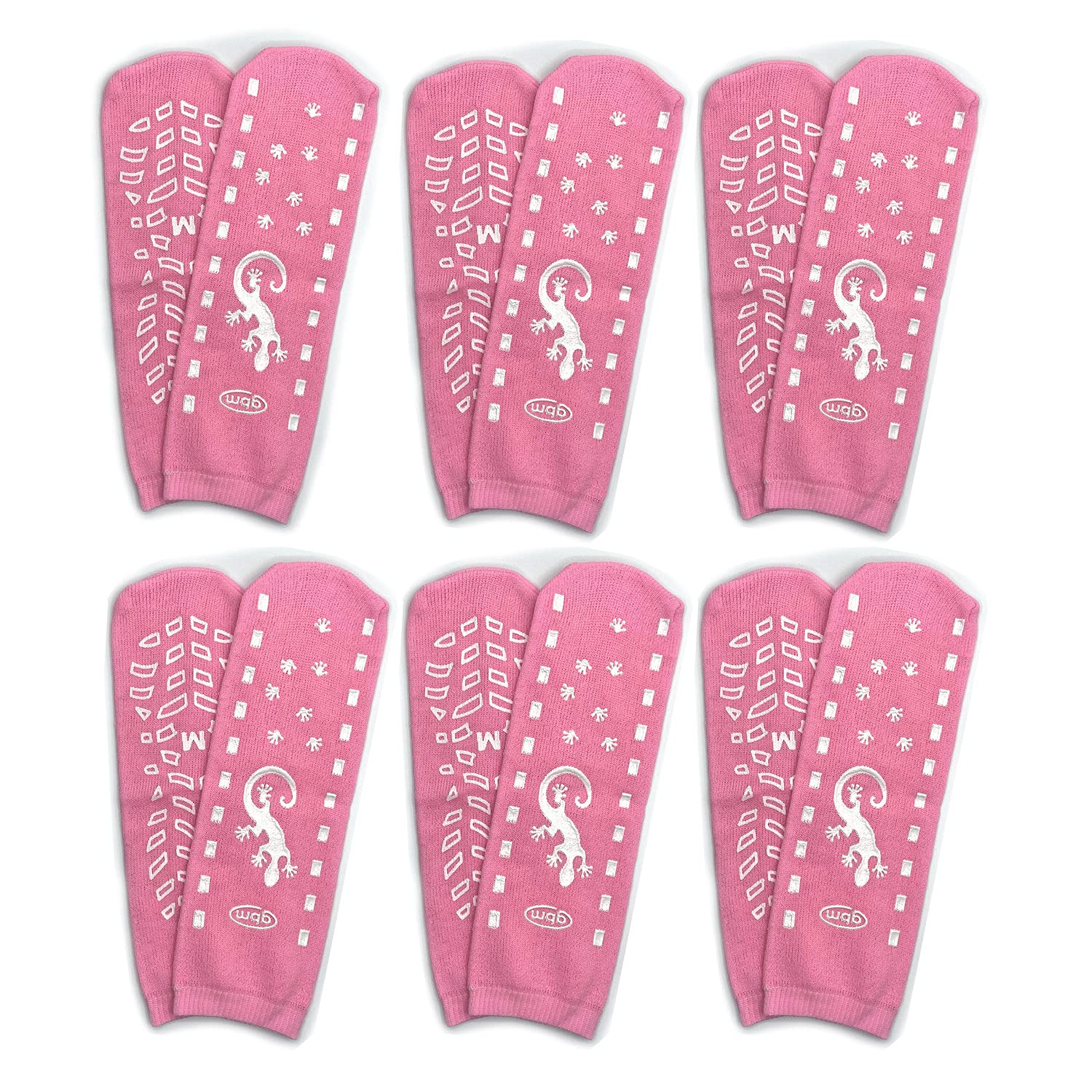 GBM Geckos - Double Tread Non-Slip Safety Socks for Hospital or Yoga - 6 Pairs