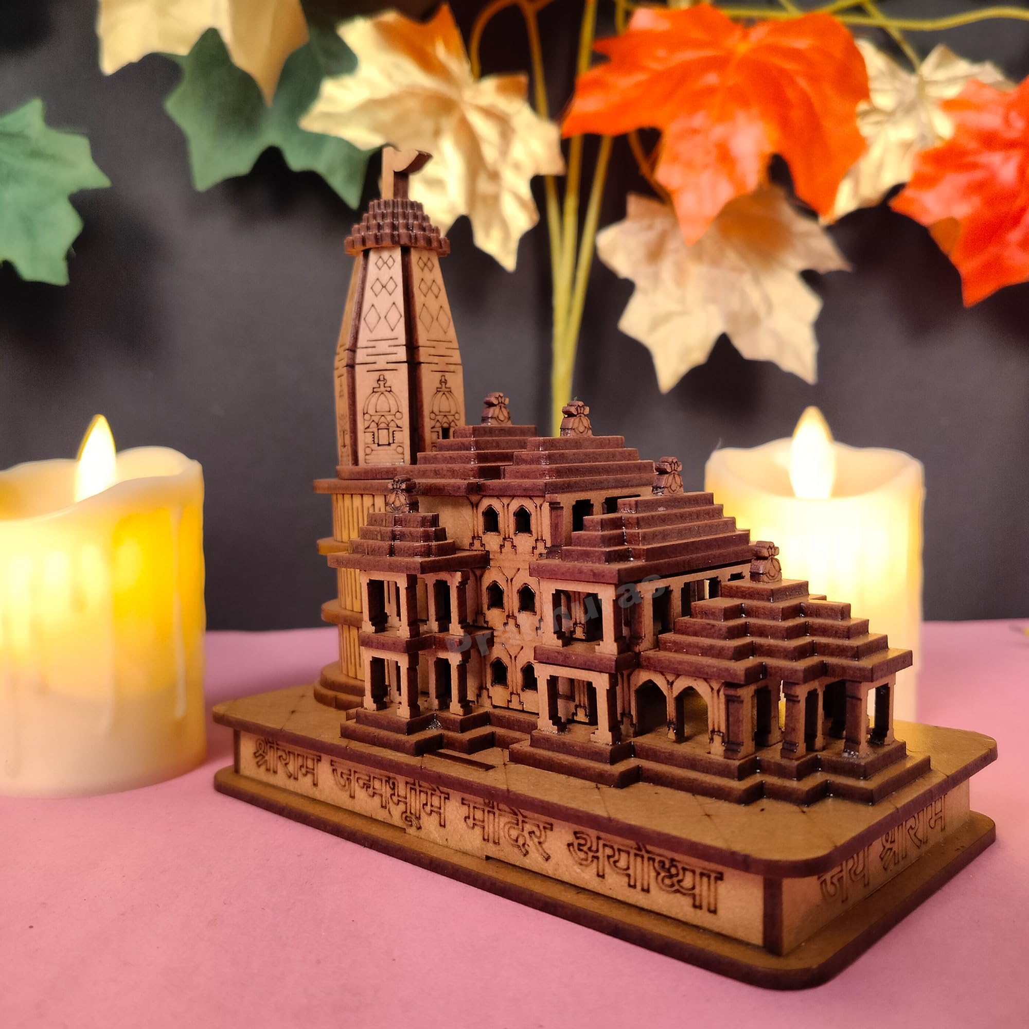 Prabhuras Shree RAM JANMABHOOMI Wooden Temple, AYODHYA 3D Wood Temple Model for Home/Office/Shop and Home Decoration Length: 11.5 CM,WIDHT: 8.5 CM,Height: 16 CM (Pack of 1)