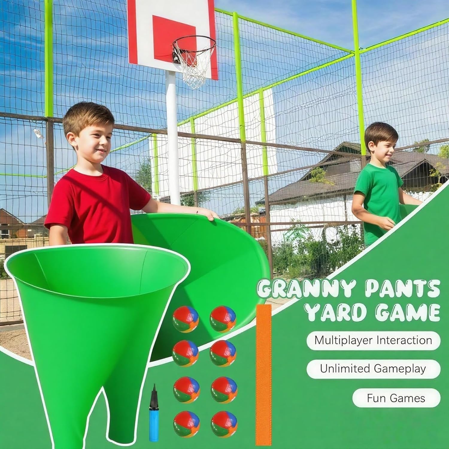 Granny Pants Yard Game Set with 1 Giant Pants, 8 Bouncy Balls, 1 Air Pumps & Ribbons - Outdoor Tossing Games for Adults, Family Reunion, Backyard Team Activities