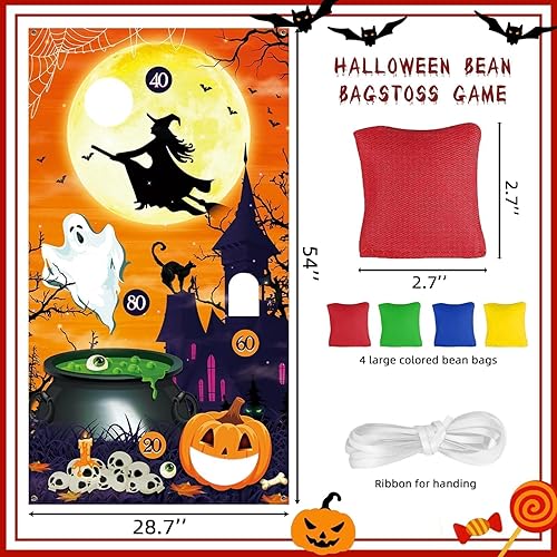 Miniatura 4 de Juegos de Halloween, divertido juego de lanzamiento, con 4 bolsas de frijoles, diseño clásico, pancarta premium, accesorios, bolsa de