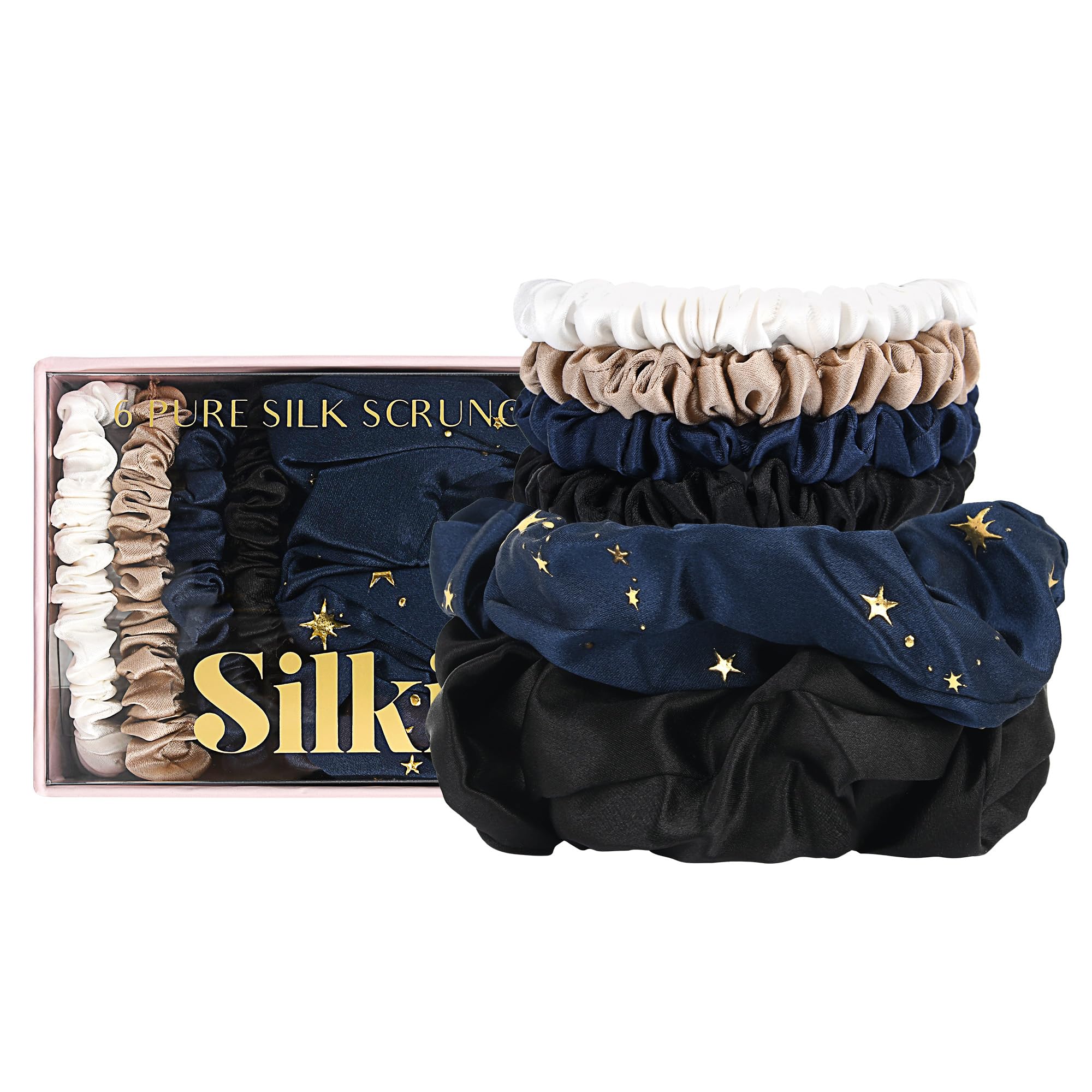 Dark neutral Silky Hair Scrunchies Silk Scrunchies - Midnight Black, Shimmery Silver  main image 3