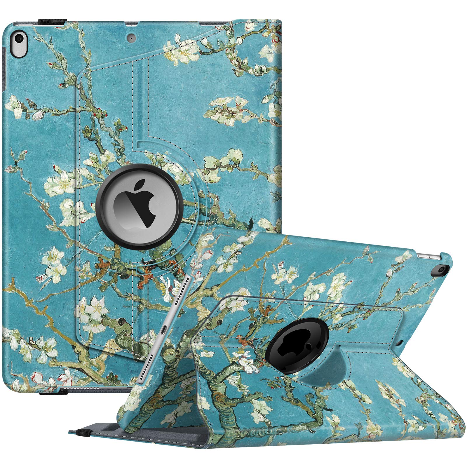 Fintie Rotating Case for iPad Air (3rd Gen) 10.5" 2019 / iPad Pro 10.5" 2017 with Built-in Pencil Holder - 360 Degree Rotating Stand Protective Cover, Auto Sleep/Wake (Blossom)