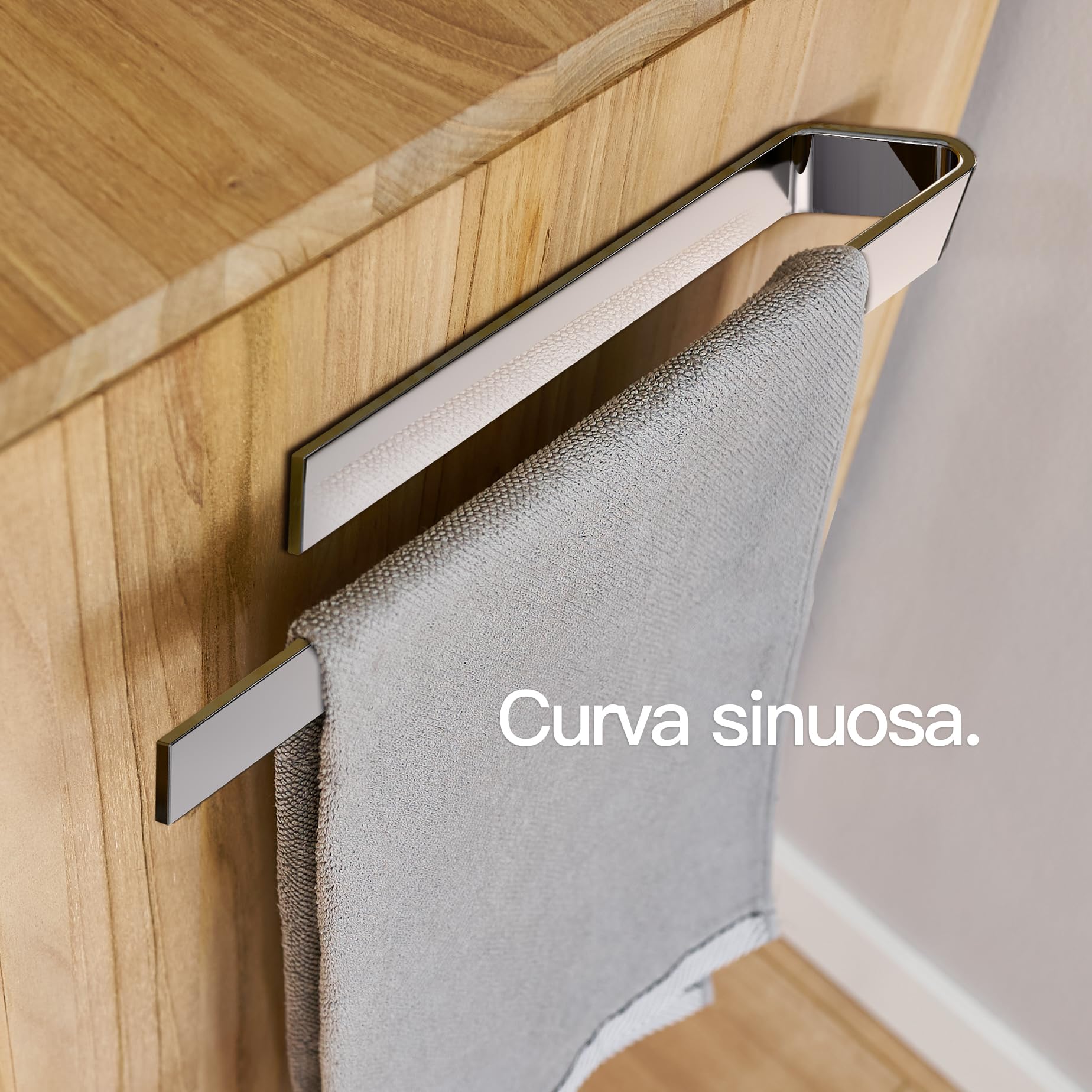Design Amburgo Porta asciugamano adesivo | Porta Asciugamani Cucina e Bagno | Designo modern | 40 cm | Cromo