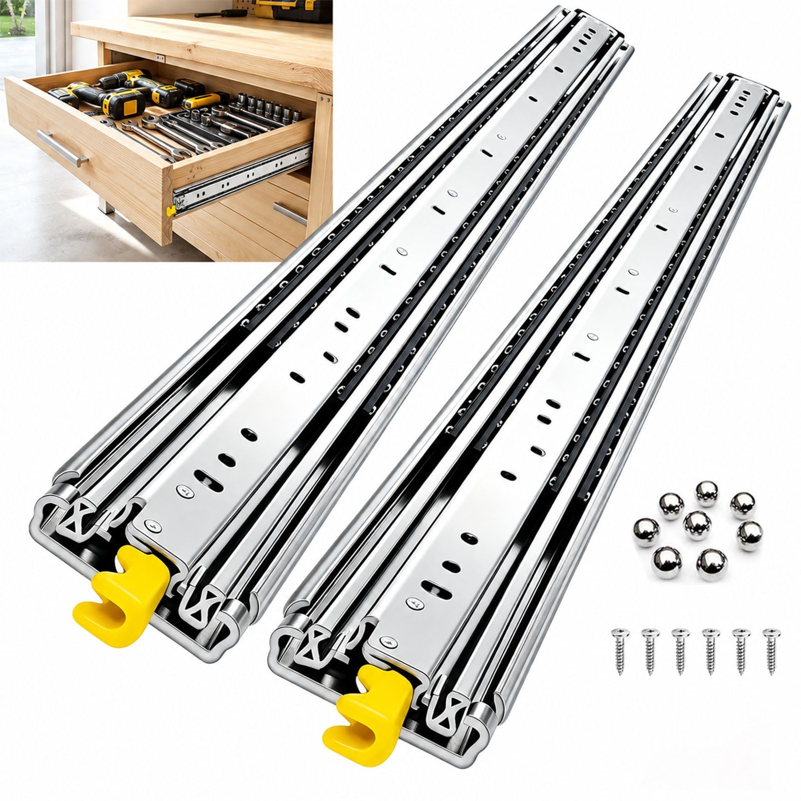 Guide Cassetto Pesanti 500 lbs Estrazione Totale con Blocco | Binari Laterali con Cuscinetti per Cassette Attrezzi Armadi Camper e Applicazioni Industriali 1 Paio