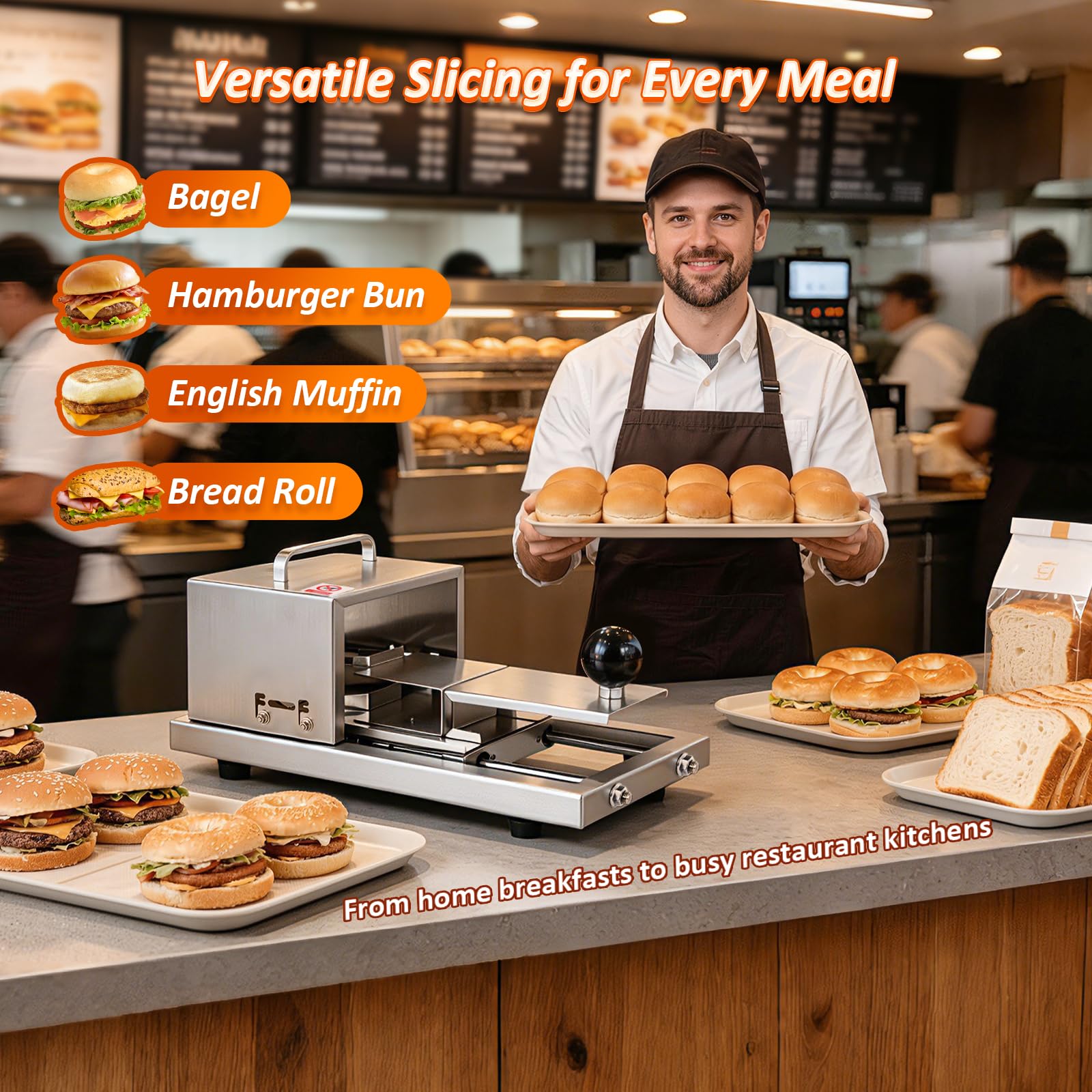 BAOSHISHAN Cortadora de panecillos para hamburguesas | Máquina porcionadora de pan y bagels, altura de corte regulable en 4 niveles