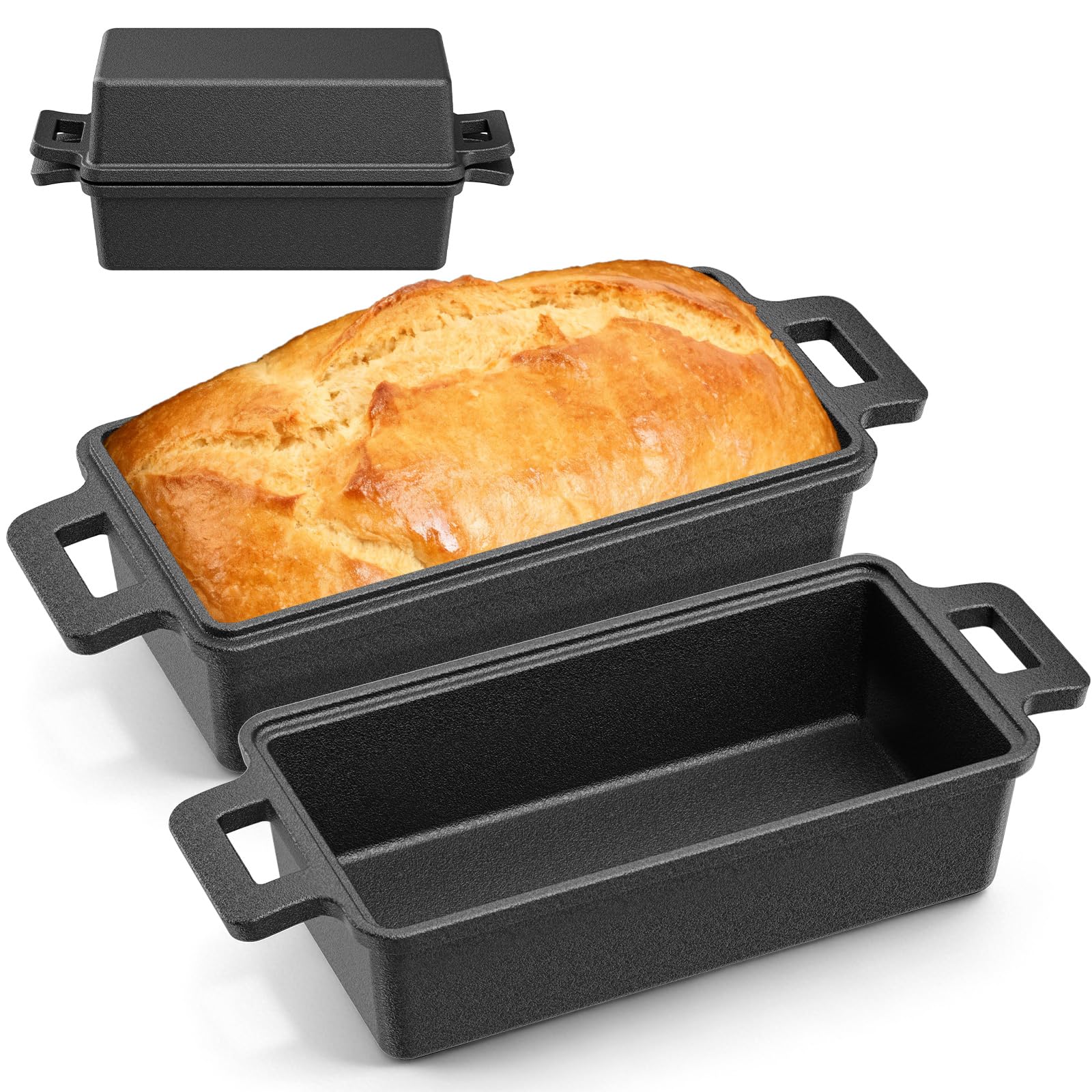 Molde para pan con tapa, olla de hierro fundido, ideal como molde para pan, accesorios de pan, pan y pastel, acero antiadherente bicapa sin PFAS -32 x 13 cm