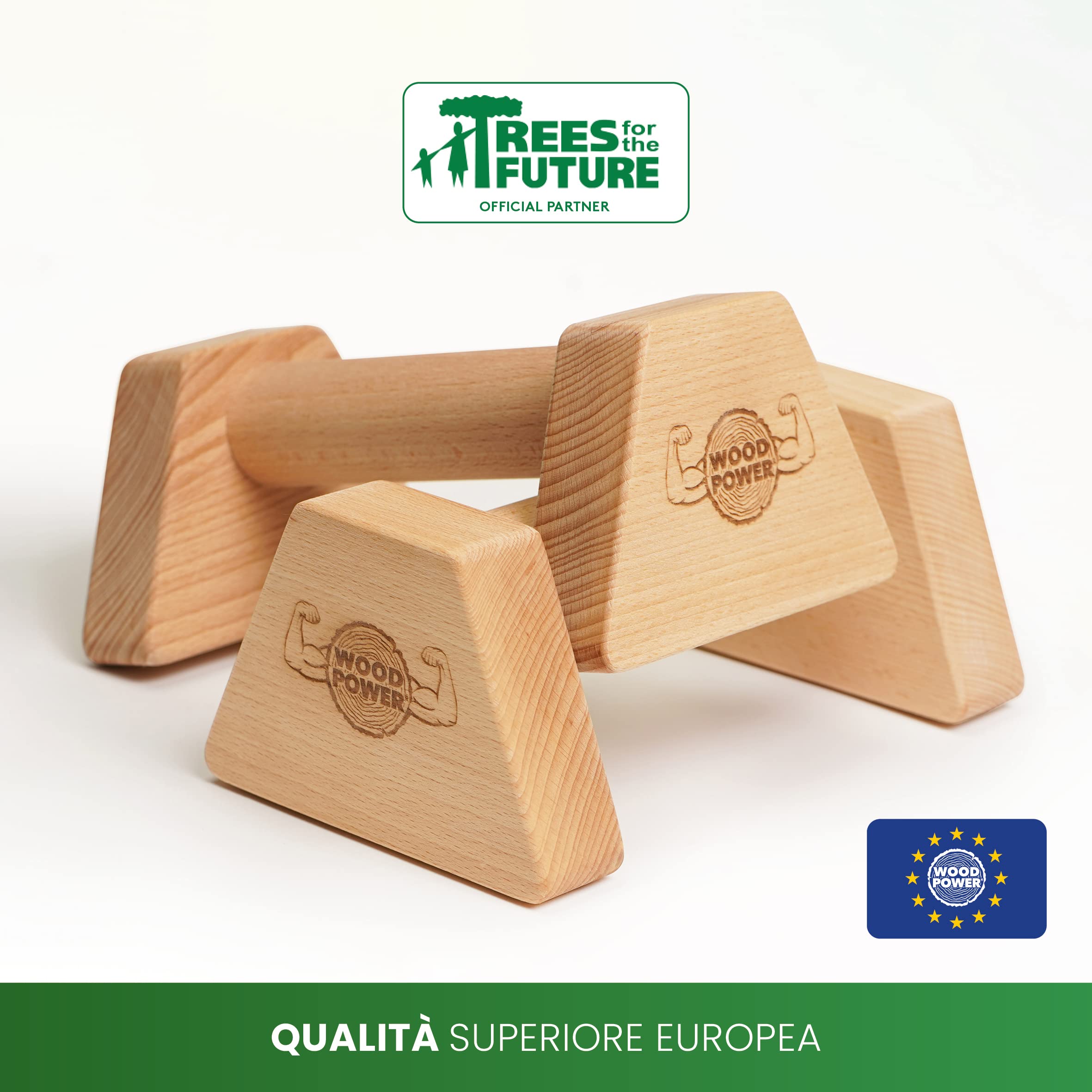 WOODPOWER® PowerBars - Parallette in legno, per flessioni, antiscivolo, per interni ed esterni, calistenica e yoga