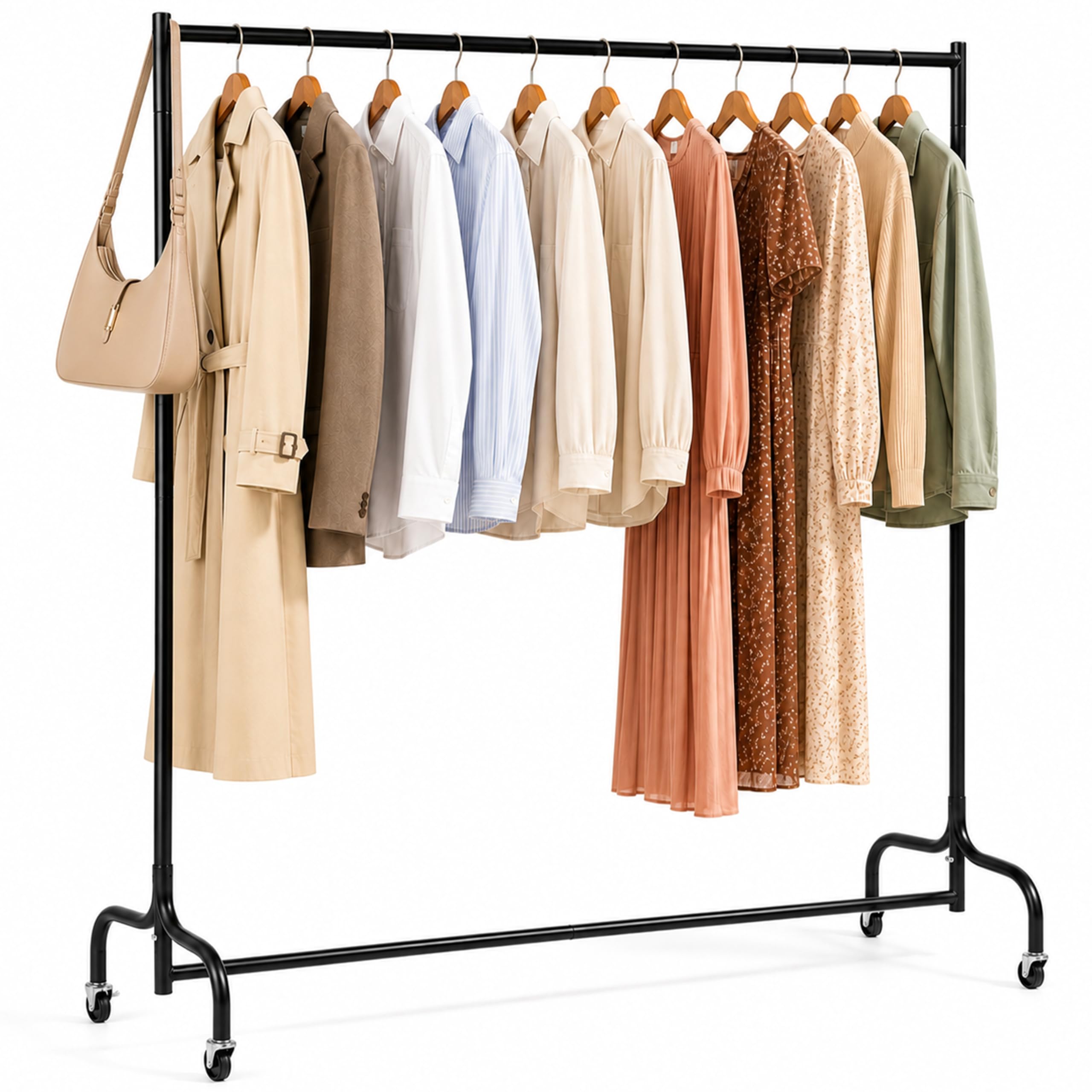 Vivo Technologies Black 5Ft Heavy Duty Metal Clothes Rail Garment Rail Clothe Hanging Rail With Wheels Single Clothing Rail No Tools Required