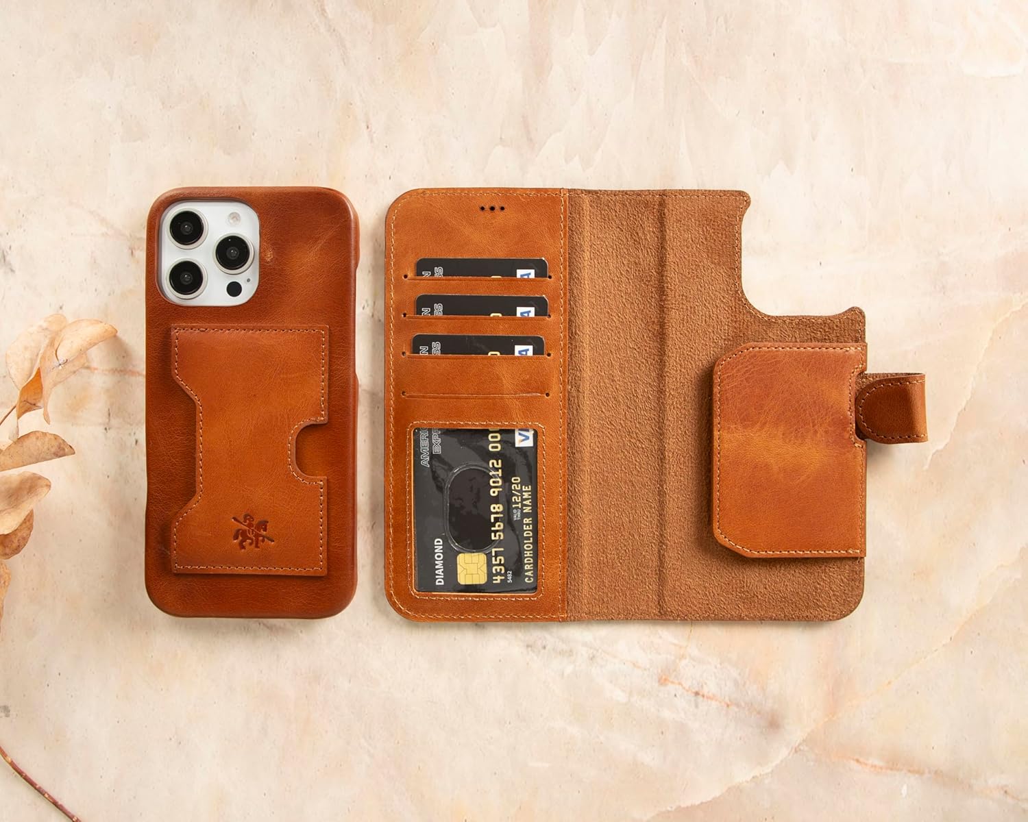 Venito Florence for iPhone 16 Pro Max Wallet Case | Luxury Handcrafted Premium Leather 2 in 1 Wallet, Detachable Non-Magnetic Flip Cover, Drop/Impact Protection with Camera Cover, 6.9" Antique Brown