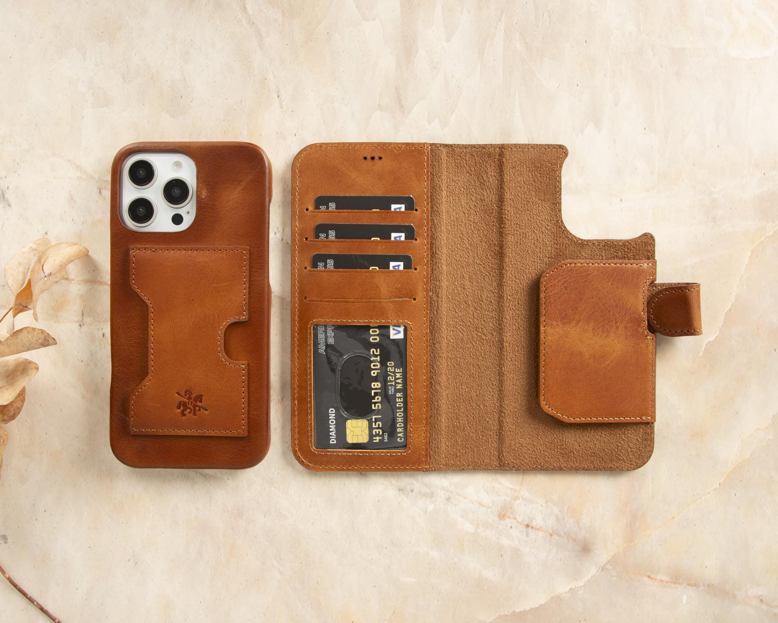 Venito Florence Etui portfelowe na iPhone'a 16 Pro, luksusowy, ręcznie wykonany portfel ze skóry premium 2 w 1, zdejmowany, niemagnetyczny pokrowiec z klapką, ochrona przed upadkiem/uderzeniami z