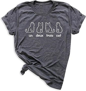 Women Un Deux Trois Cat Shirt French Teacher Gift T-Shirt with French Saying Cute Cat Graphic Tee for Language Lover