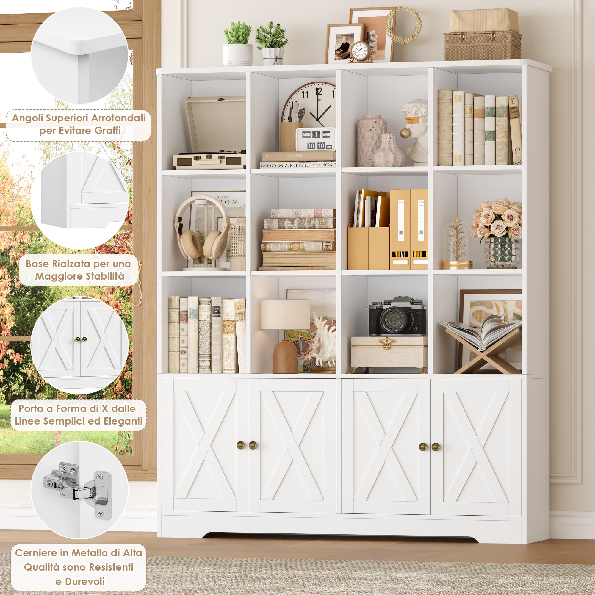 FirFurd 144.8cm Libreria, Libreria da Parete a 12 Scomparti, Bianco
