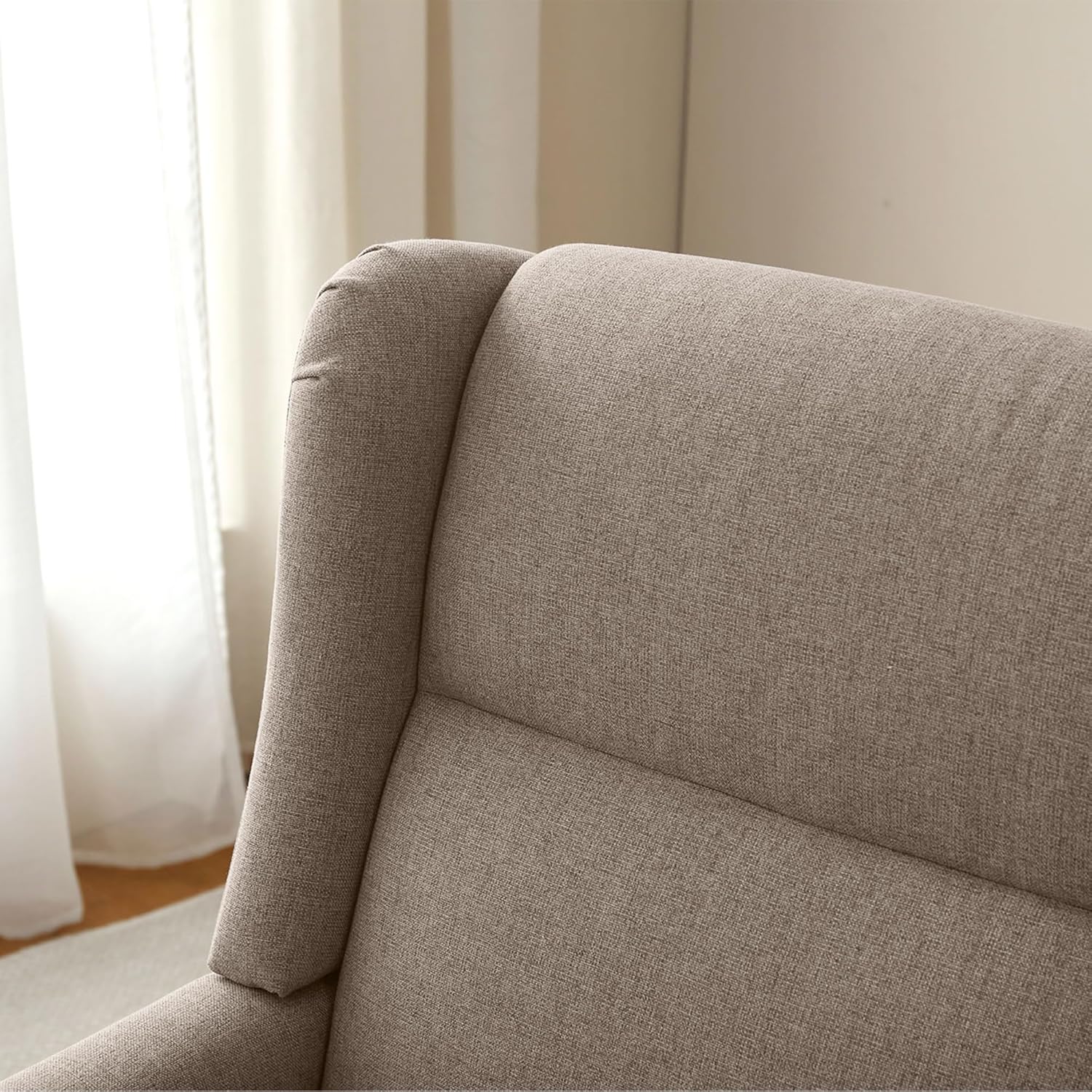 High Back Accent Chair, Fabric Living Room Chairs, Comfy Upholstered Armchair with Wooden Legs for Living Room, Bedroom, Apartment (1, Brown)