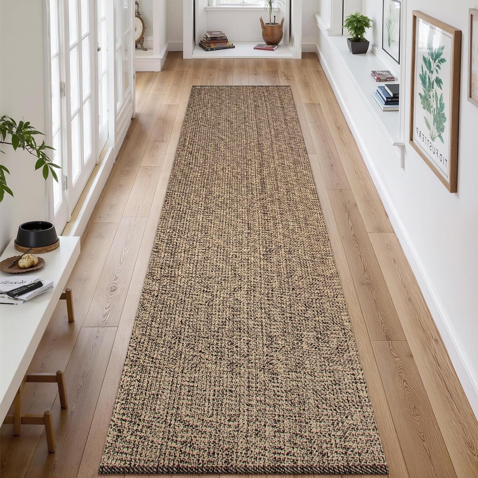 LEEVAN Flurläufer, 3,6 m, Baumwolle, gewebt, waschbar, Läufer, natürlich, geflochten, niedriger Flor, Küchenläufer, moderner Badezimmerteppich, langer Haustür-Bodenteppich für Klassenzimmer