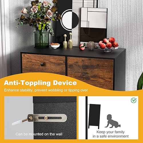 Miniatura 8 de Tangkula Armario de almacenamiento con 3 cajones y puerta, gabinete de madera industrial con estante ajustable, aparador retro de granja para