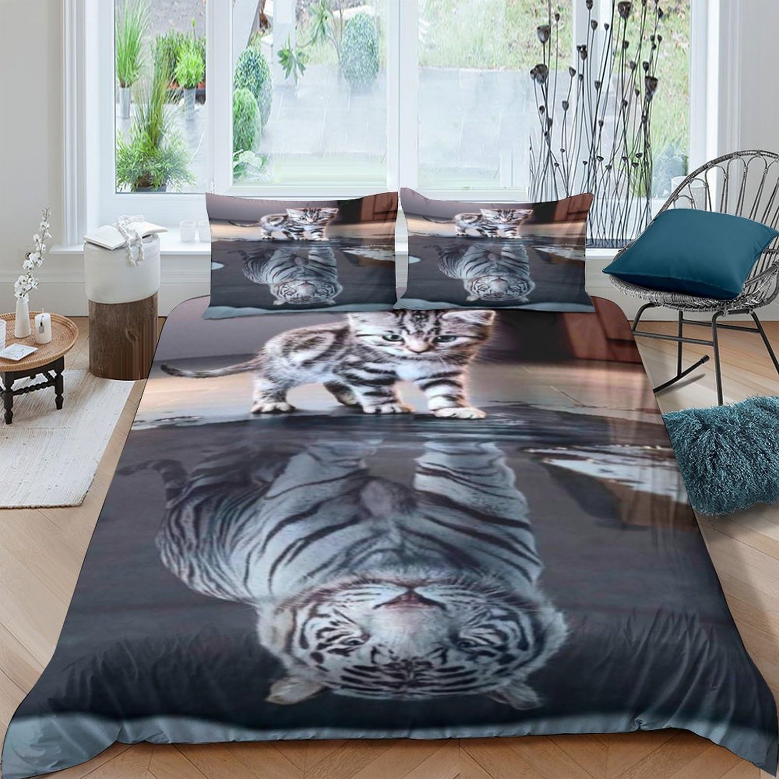 Parure de couette tigre 3D hypoallergénique et douce pour peau sensible