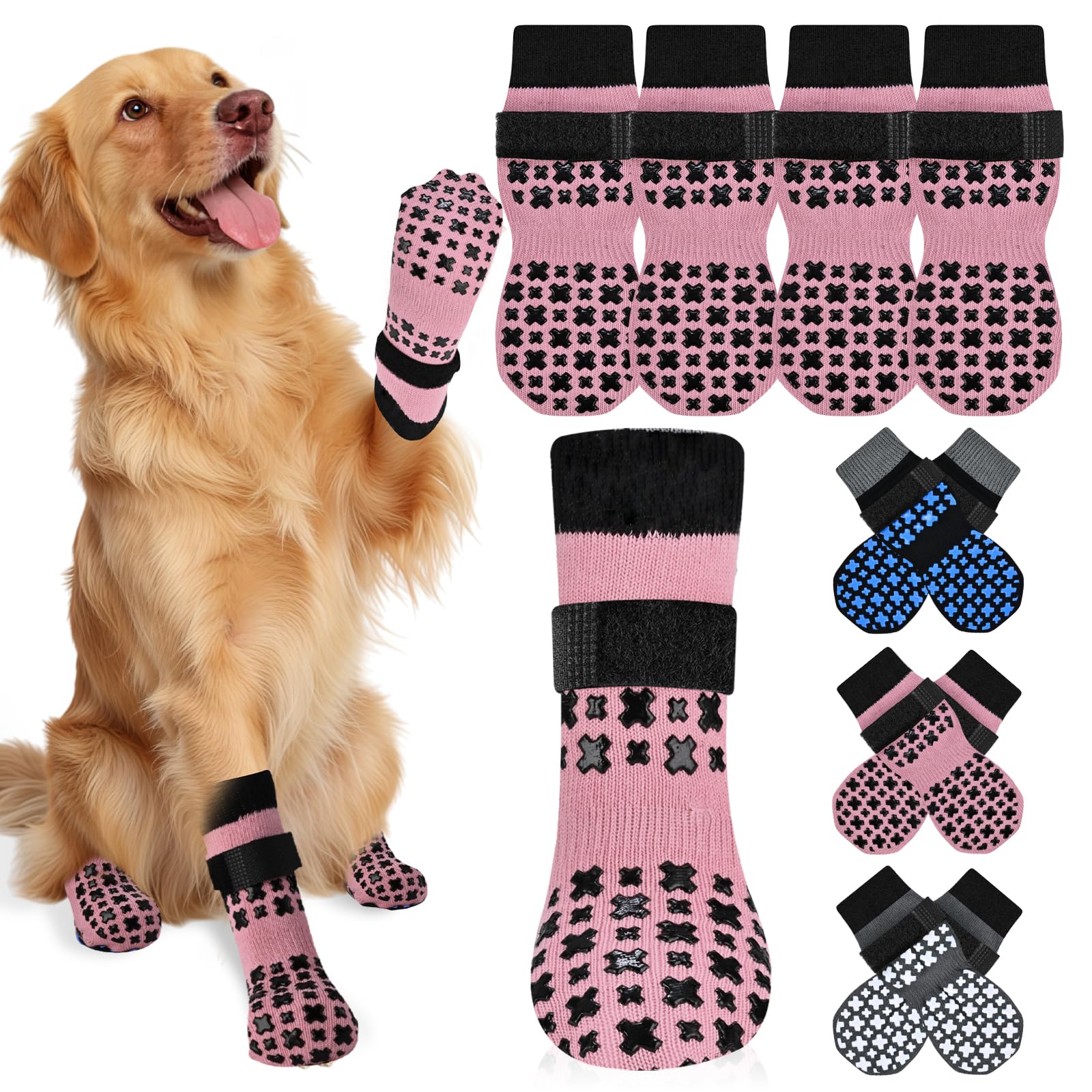 Non-Slip Dog Socks for Hardwood Floors Anti Slip Double-Sided Grippy Socks for Senior Dogs to Prevent Licking Paws, Scratching & Hot Pavement Premium Dog Paw Protector with Grippers Pink M — view 18