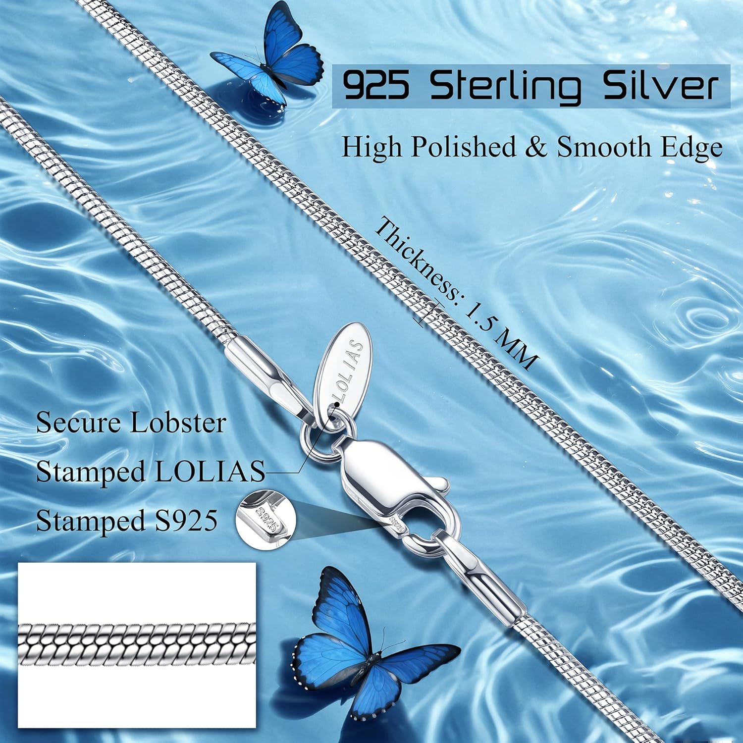 925 Zilveren slang ketting 45 cm 1.5 mm