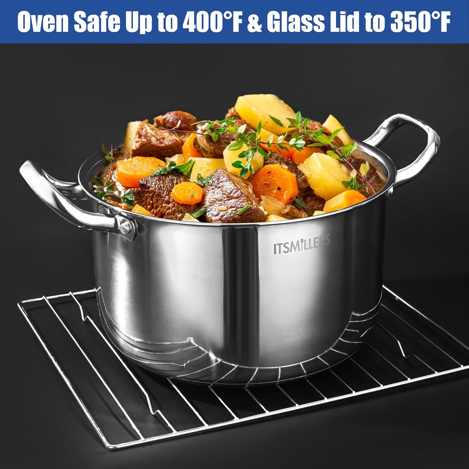 Stainless Steel Stock Pot - 8 Quart, Soup Pot Induction Compatible, Cooking Pot with Riveted Handle, Oven & Dishwasher Safe