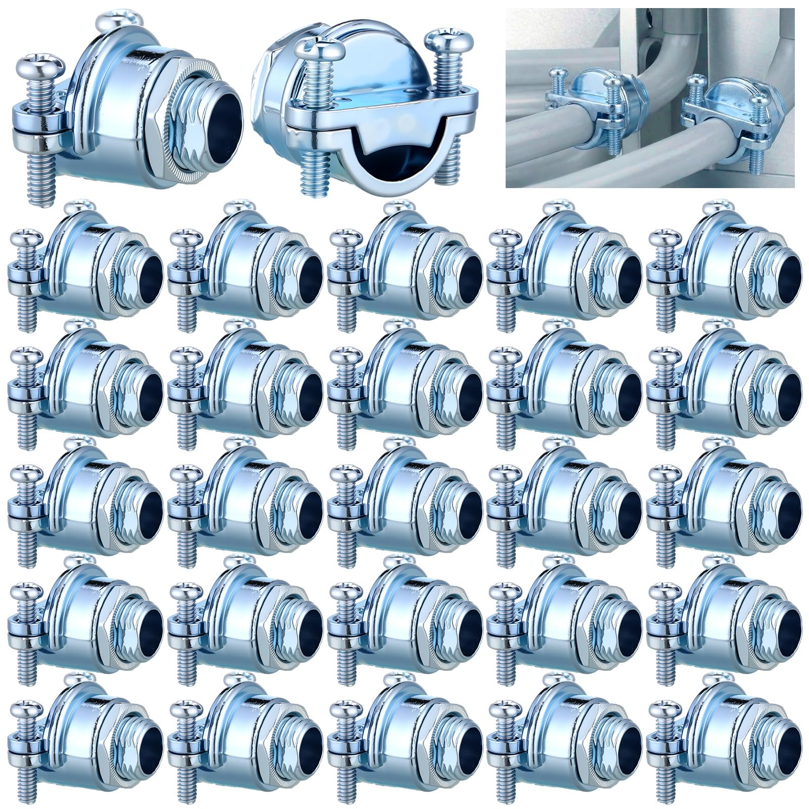 Saysurey 20 Pcs Nm Clamp Type Cable Connectors 1/4 Inch Metal