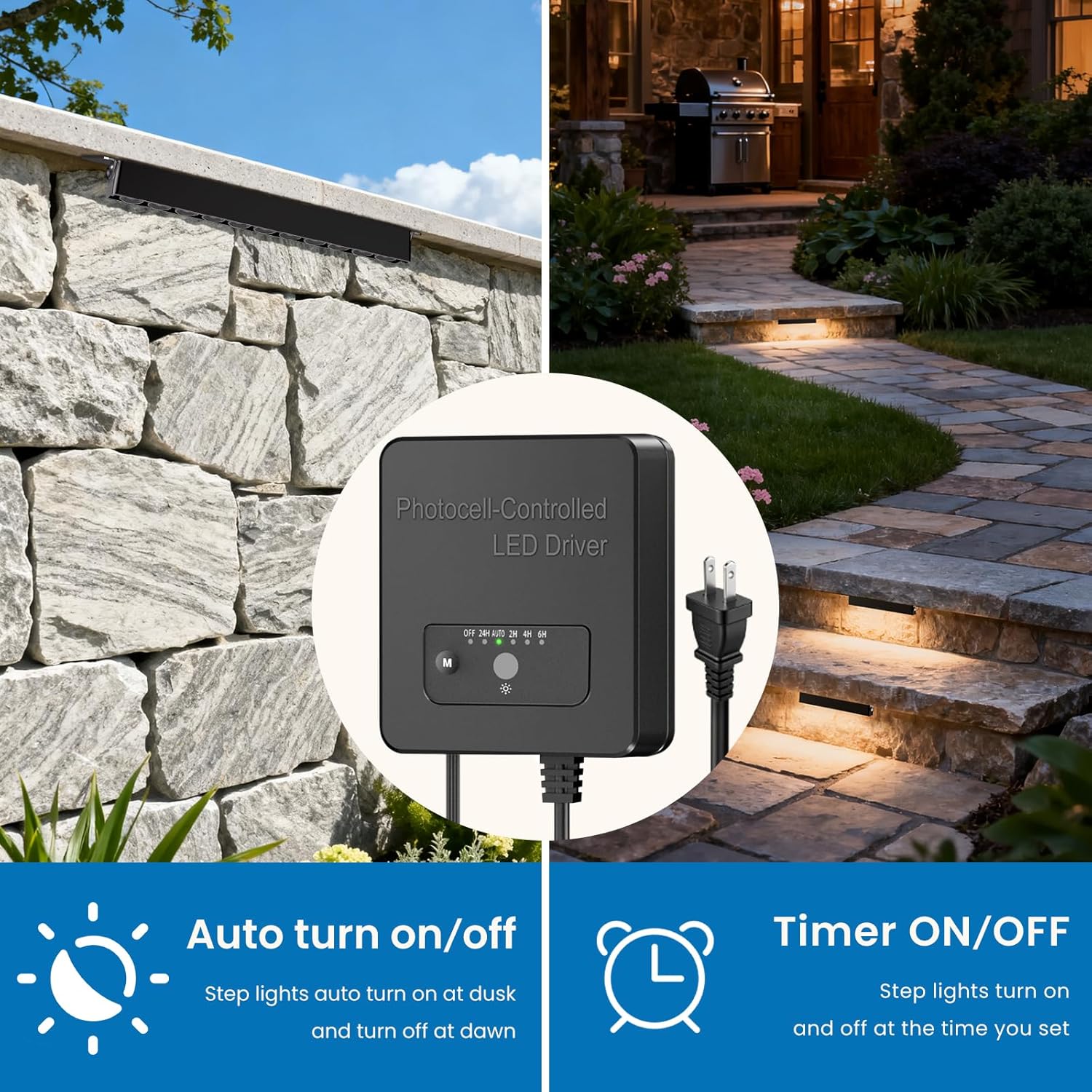 8 Inch Retaining Wall Lights, 5W LED Hardscape Lighting with Sensor Transformer, 12-24V AC/DC 2700K Low Voltage LED Landscape Lighting Kit, IP68 Waterproof Outdoor Step Lights (8 Pack)