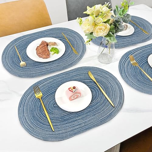 Miniatura 7 de JeogYong Juego de 2 manteles individuales ovalados de 14 x 20 pulgadas, lavables, resistentes al calor, para mesas de comedor, decoración de