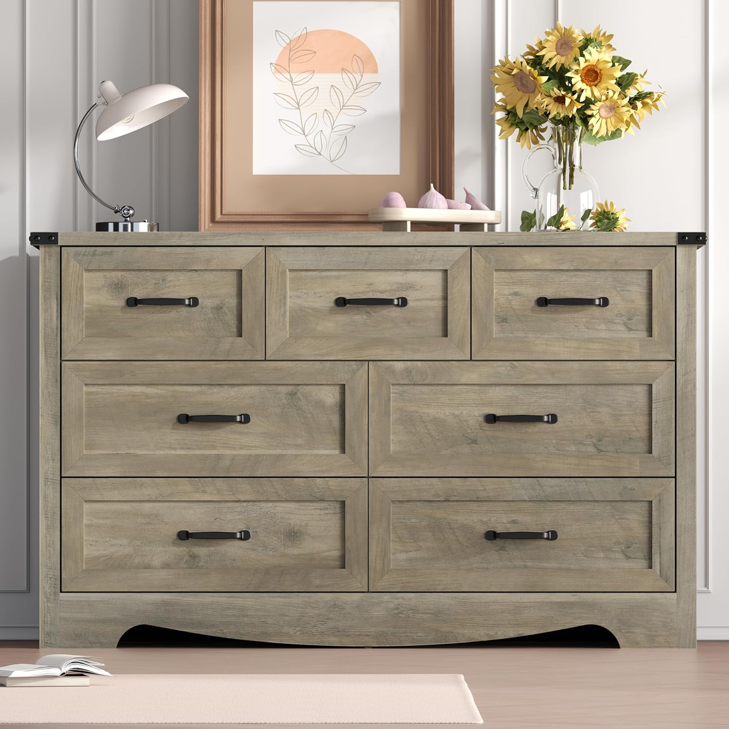 7 Drawer Dresser for Bedroom – 47" Wide Modern Wooden Chest with Natural Wood Texture, TV Stand & Storage, Metal Corner Brackets, Wood Drawer Organizer for Living Room, Hallway - Image 8