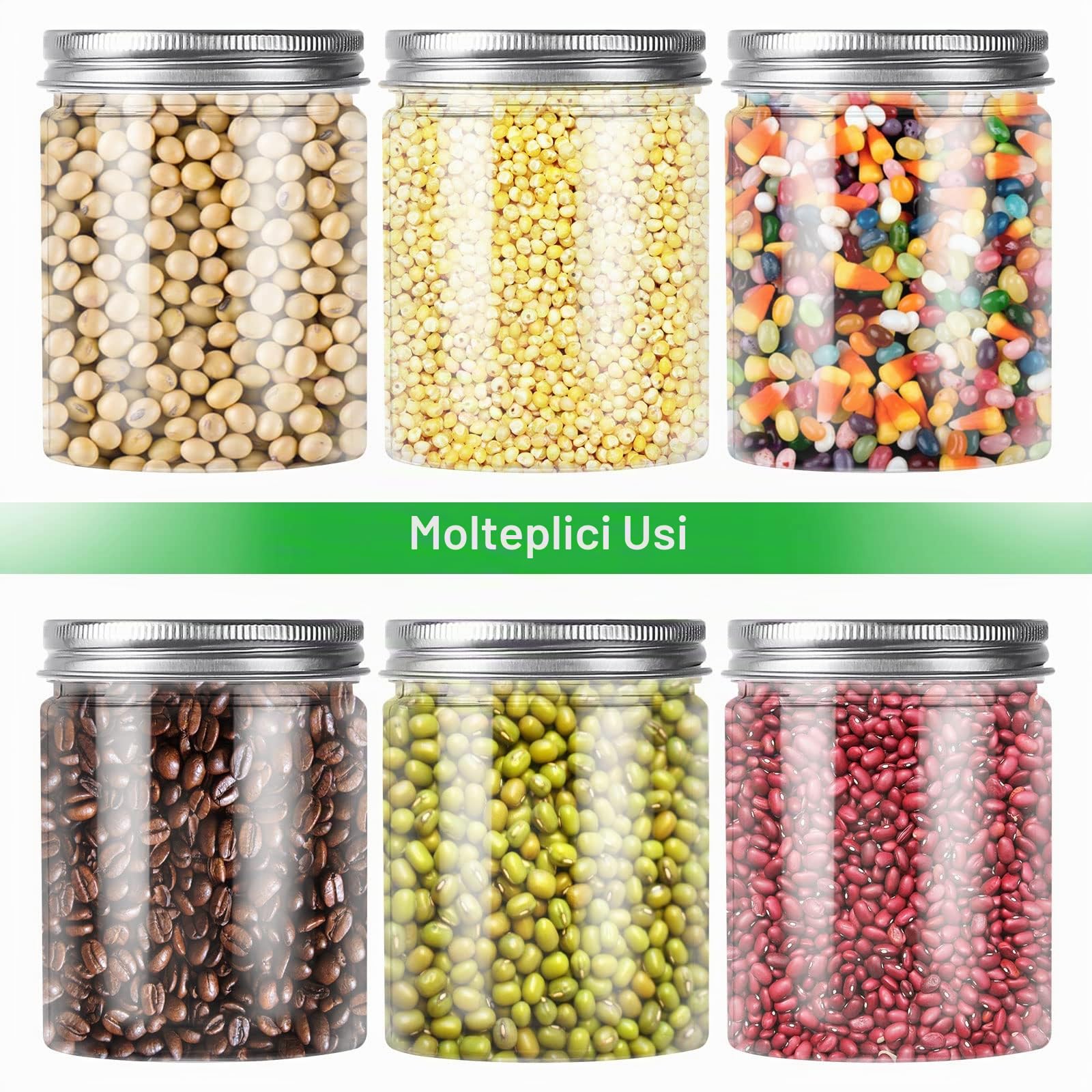 AKOLAFE Confezione da 20 barattoli di plastica da 250 ml con coperchi in alluminio bianco rotondi trasparenti a prova di perdite per alimenti campeggio ferramenta artigianato e creazione di melme