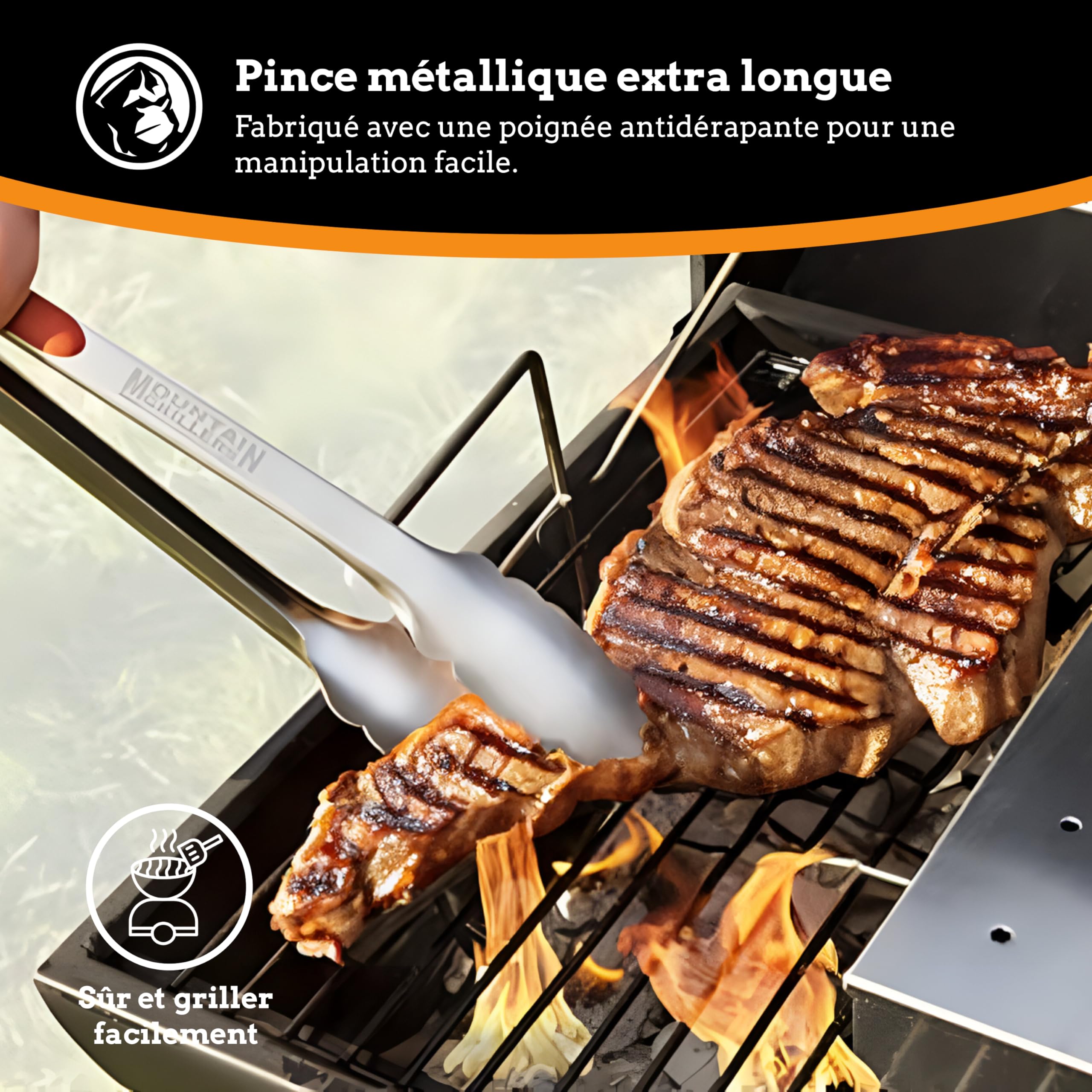 Longues pinces à gril en acier inoxydable (30 et 40 cm) - 2 pinces à gril et à barbecue en métal avec poignée antidérapante résistant à la chaleur - Outils de gril faciles à utiliser et à laver.