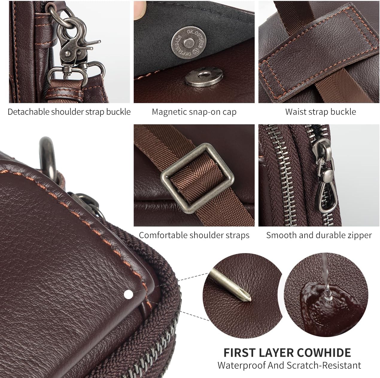 Augus Genuine Leather Small Crossbody Bag Cell Phone Messenger Purse Shoulder Waist Bag for Daily Use for Women and Men