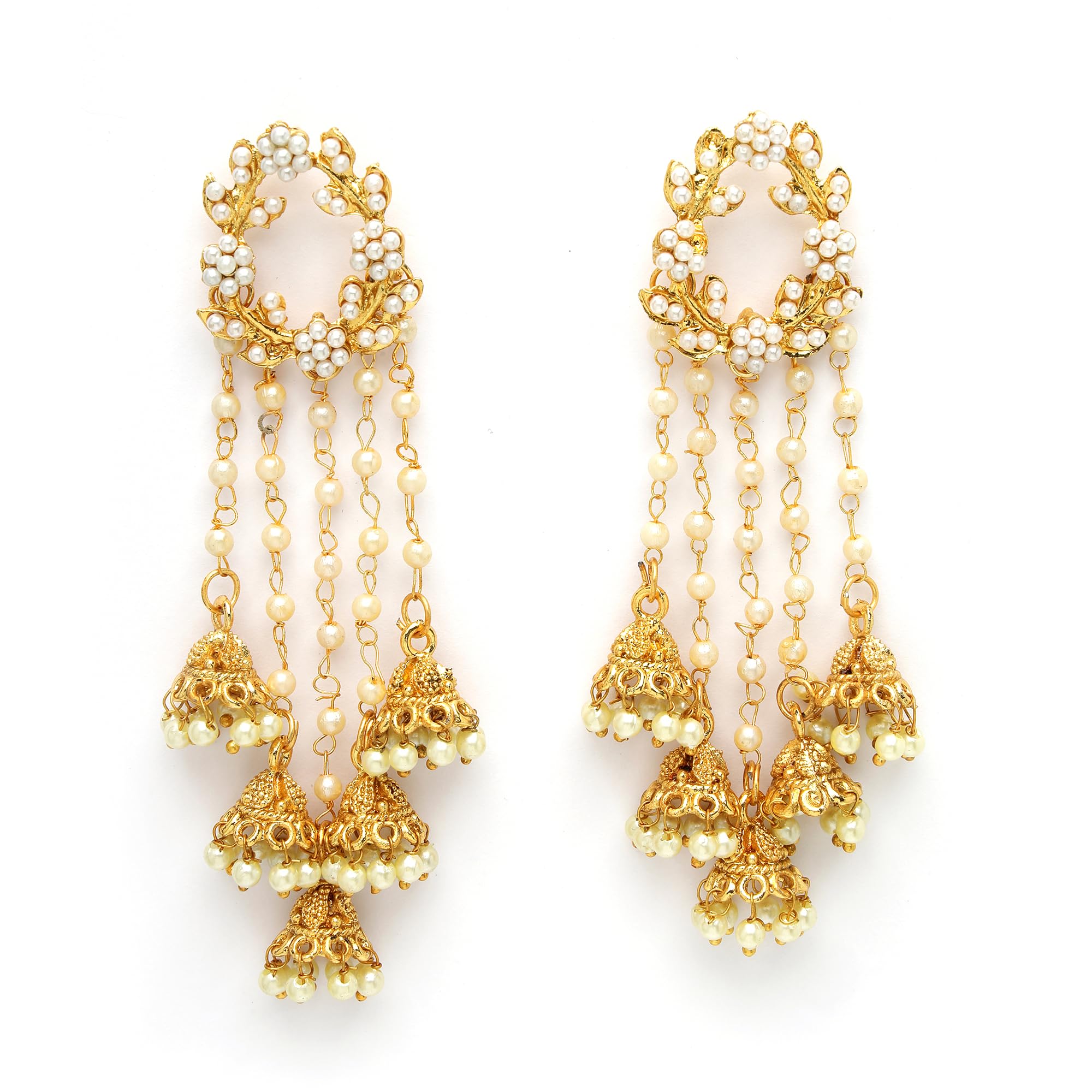 Zeneme Earring Gold Plated Beaded Handcrafted Bahubali Inspired Devsena Jhumka Fringed Dangle Jewellery For Girl And Women (Traditional Pearl) (B0D796KVWL) Amazon Price History, Amazon Price Tracker
