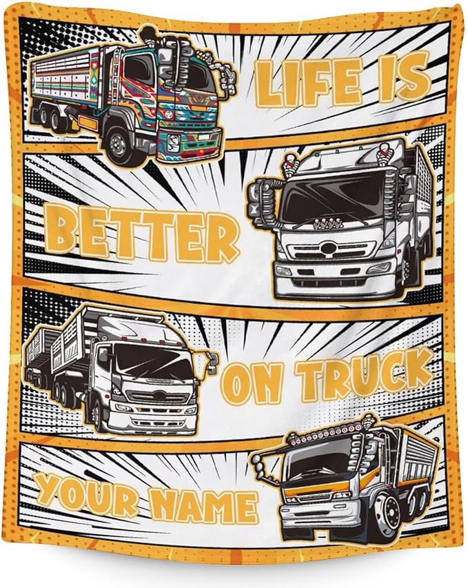 Personalized Truck Blanket Gifts with Name - 30x40 Inches Funny Throw Blanket for Boys & Kids - Black Soft Fuzzy Car Blankets for Couch & Office