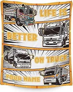 Personalized Truck Blanket Gifts with Name - 30x40 Inches Funny Throw Blanket for Boys & Kids - Black Soft Fuzzy Car Blankets for Couch & Office