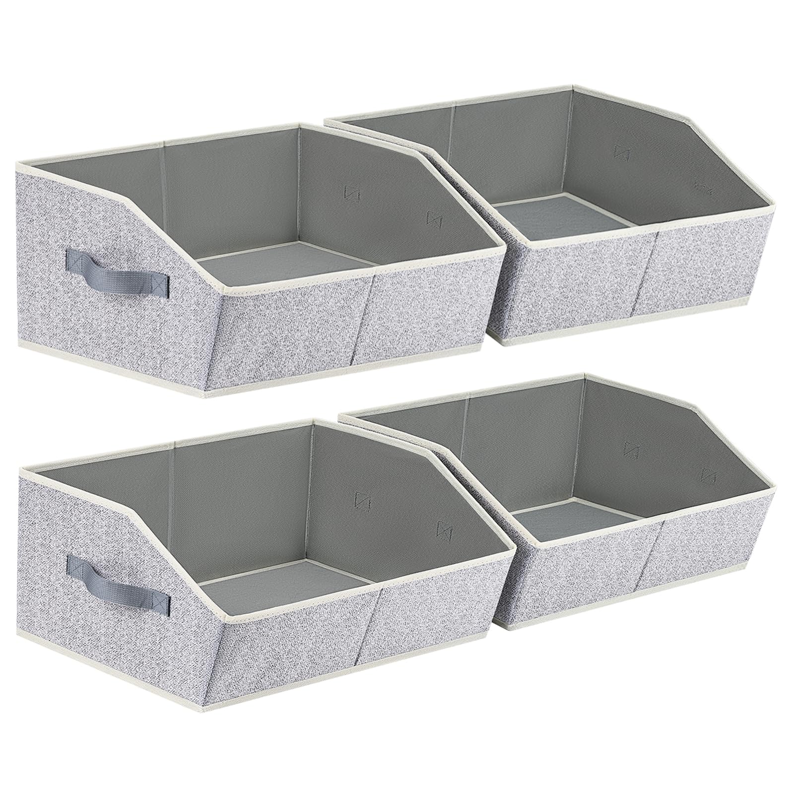 Homsorout Trapezoid Closet Shelf Organizer - Large Baskets for Organizing, Storage Baskets for Shelves, Cubbies Storage Bins for Clothes, Books, Blankets, 4 Pack, Light Gray