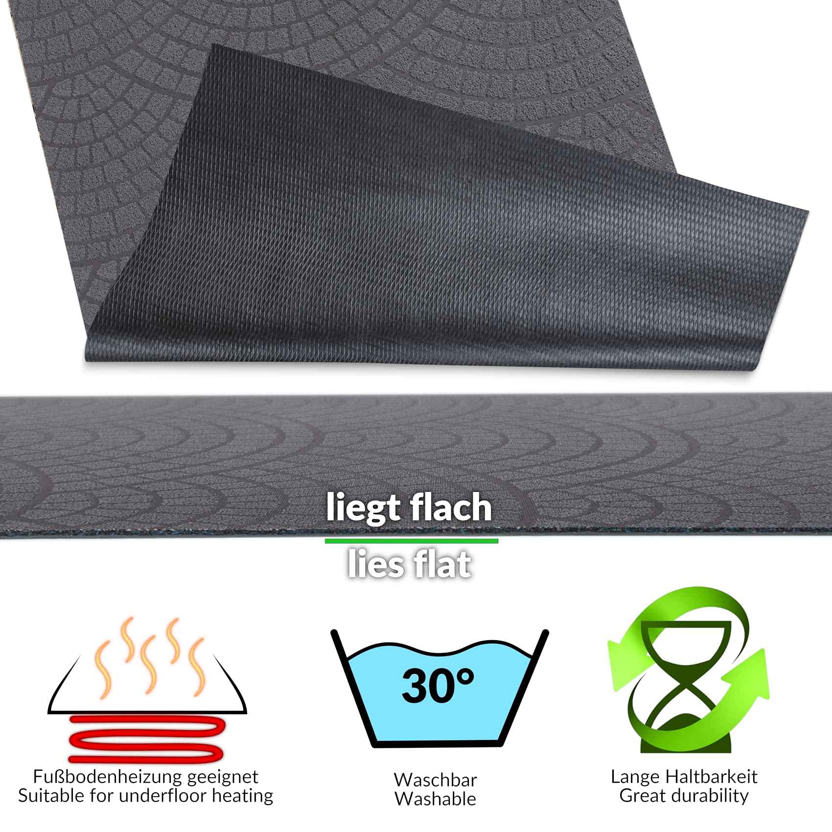 ANRO Teppich Läufer Küchenläufer Küchenteppich Läufer Flur Teppich Velours rutschfest waschbar für Flur, Schlafzimmer, Wohnzimmer, Küche Davis Anthrazit 67 x 400cm