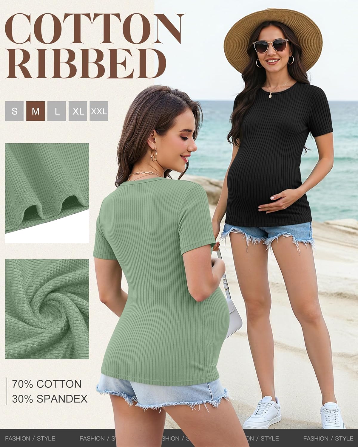 3 Pack Womens Maternity Shirts Short Sleeve Ribbed Knit Pregnancy Tunic Top Soft Crew Neck Casual Maternity Clothes - Image 5