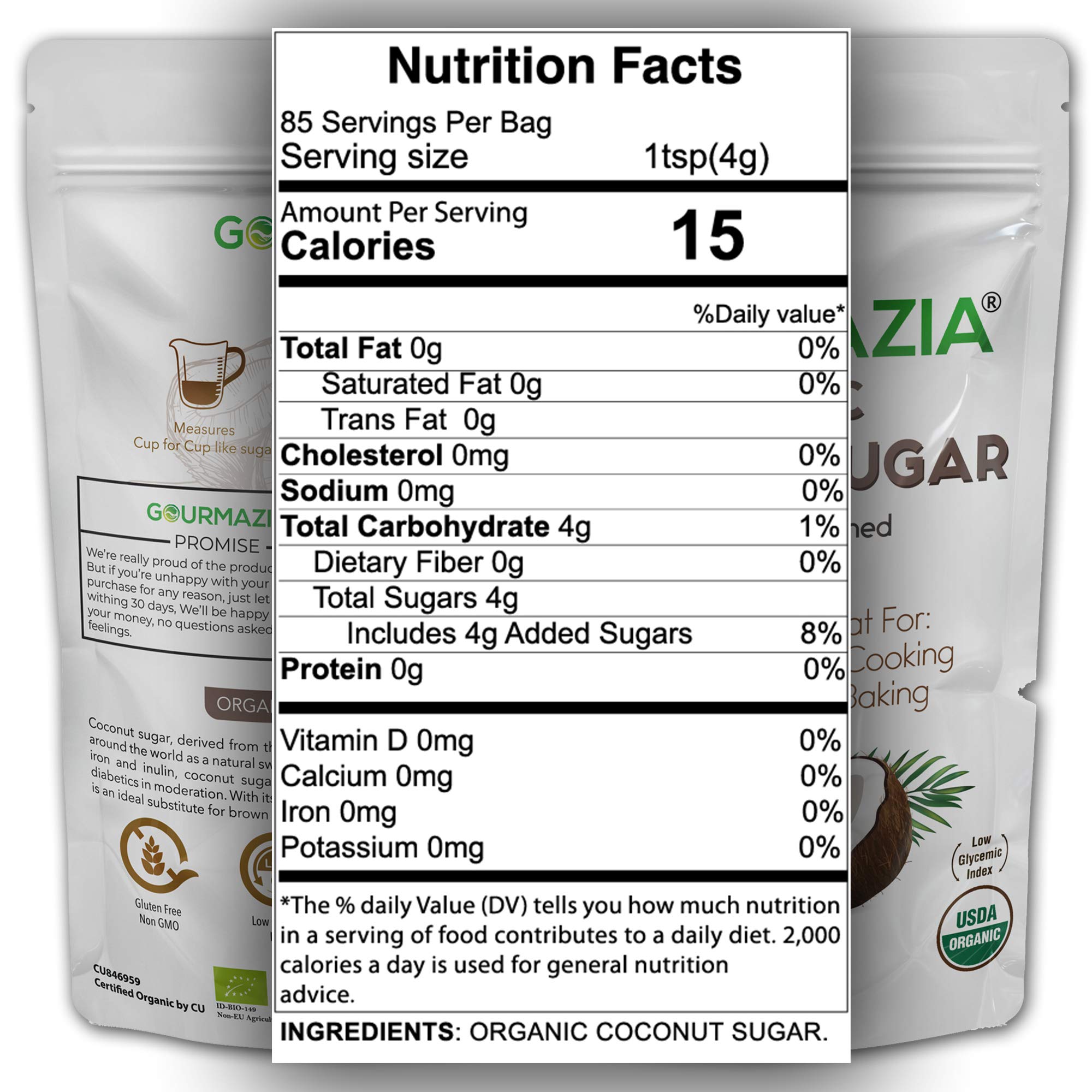 Gourmazia Organic Granulated Coconut Sugar, Raw, Unrefined Natural