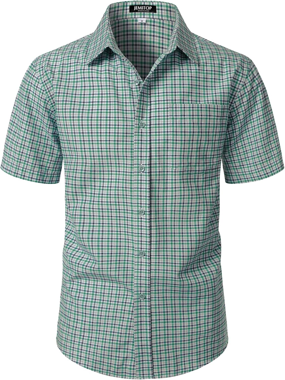 JEMITOP Mens Lightweight Slim Fit Short Sleeve Button Down Shirt Business Casual Plaid Dress Shirts with Pocket
