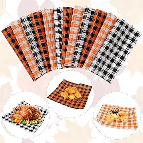 Whaline 150 hojas de papel encerado a cuadros de otoño, a cuadros, papel encerado para delicatessen, a prueba de grasa, envoltura de papel sándwich