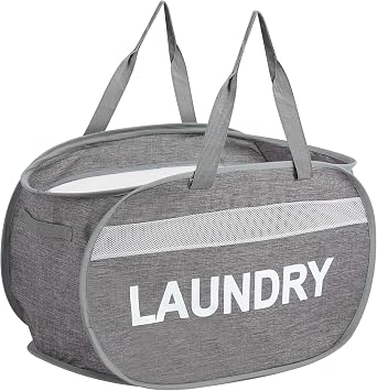 Collapsible Laundry Baskets, Foldable Clothes Hamper with Reinforced Handles, Sturdy Pop Up Hampers for Laundry, Tear Proof & Easy to Carry Laundry Hamper for Home, Apartment, Dorm, Travel Grey