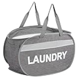 Collapsible Laundry Baskets, Foldable Clothes Hamper with Reinforced Handles, Sturdy Pop Up Hampers for Laundry, Tear Proof & Easy to Carry Laundry Hamper for Home, Apartment, Dorm, Travel Grey
