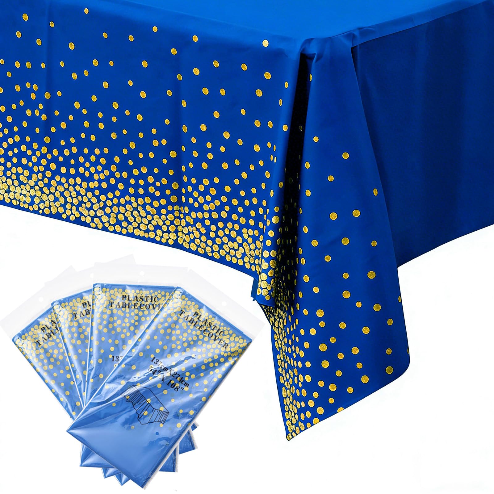 4Pack Plastic Deepblue and Gold Dots Tablecloth Party for Rectangle Tables,137x274cm Decorative Paper Table Cloths for Party Disposable,Parties Table Cover for Picnic,Baby Shower,Wedding,Birthday,Xmas