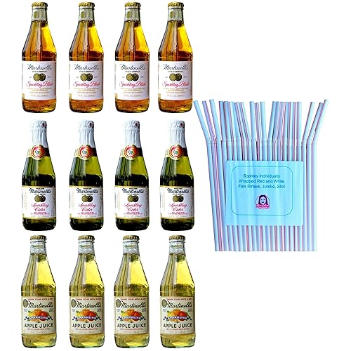 Martinelli's - Paquete de jugos espumosos variados con pajitas Sophley Jumbo (paquete de 12) 4 unidades de rubor espumoso (10 onzas líquidas), 4