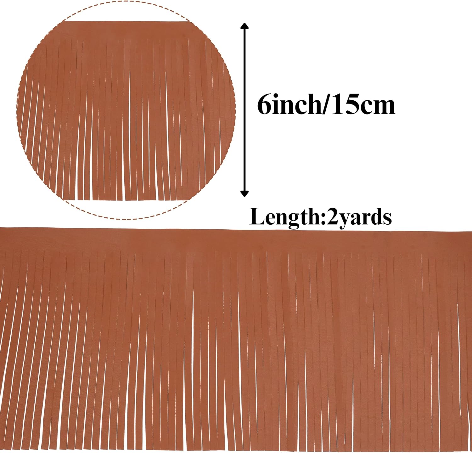Light Brown Fringe Trim 6 Inch × 2 Yards PU Leather Tassel Fringe Trim for Clothing Handbag Boots, DIY Craft Embellishment