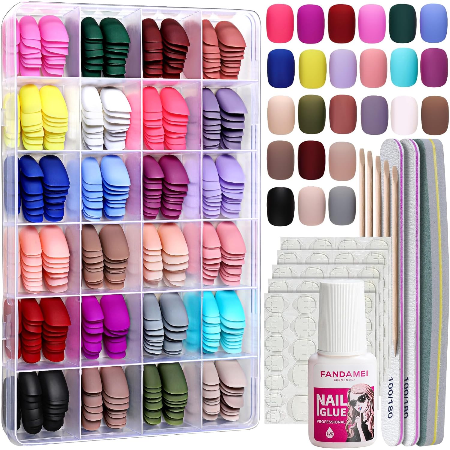 FANDAMEI Short Press on Nails, 24 Packs 576PCS Short Round
