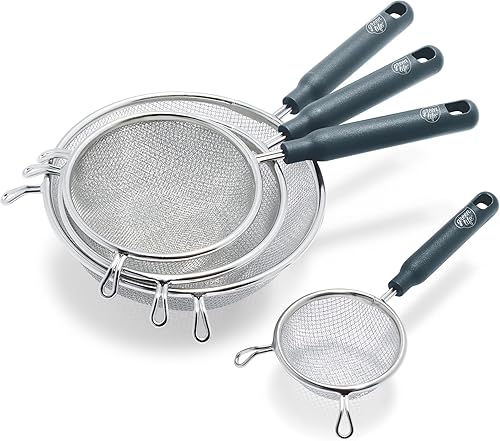 GreenLife Herramientas y utensilios de cocina, 4 piezas de colador de malla de acero inoxidable extrafino, asas para mantenerse fresco, apto para